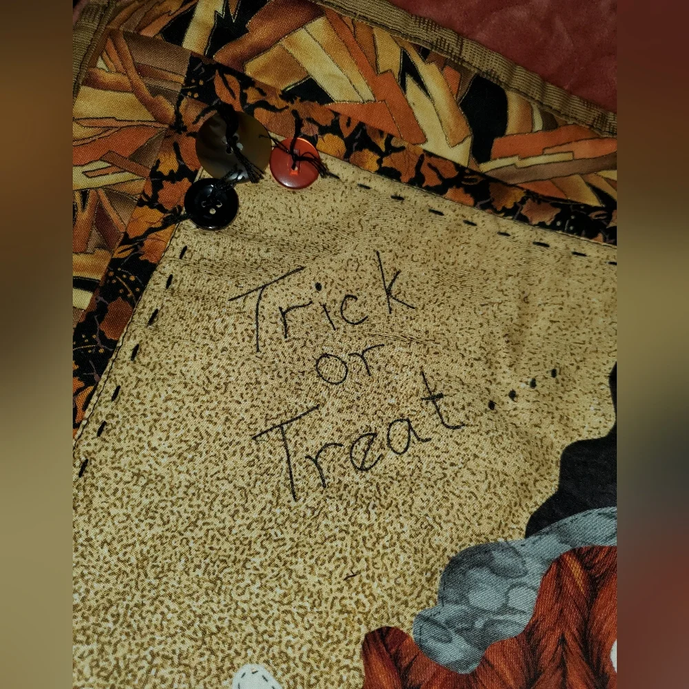 Trick or Treat Wall Quilt Witch Cat Broom Halloween Wall Decoration